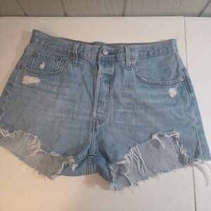 Levi Strauss 501 Denim Cutoff Shorts W33 Light Wash Button Fly Frayed Hem